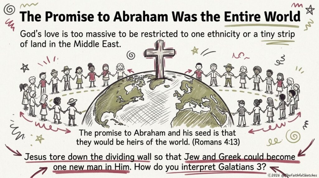 Romans 4:13 says the promise to Abraham and his Seed was that they would be heirs of the world.