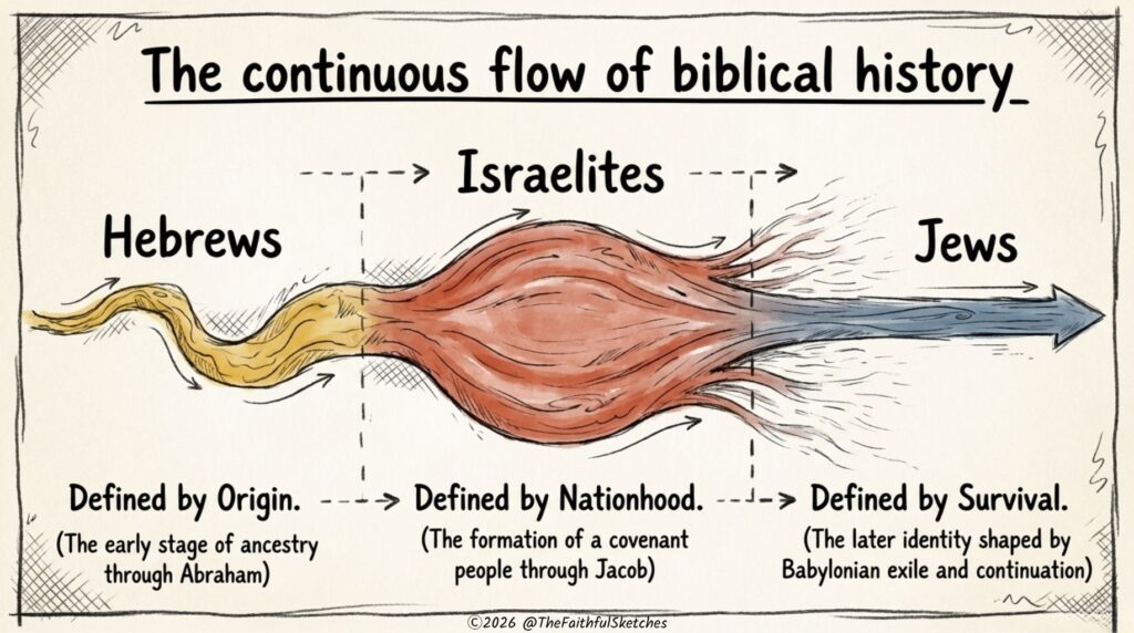 difference between  hebrews israelites jews